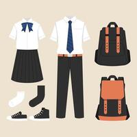 school- uniform reeks met school- schoenen, rugzak en stropdas vector