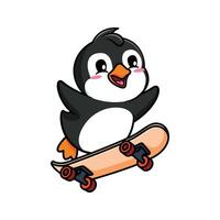 tekenfilm illustratie ontwerp van schattig en kawaii pinguïn skateboarden vector