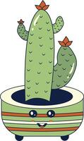 kawaii uitdrukking ingemaakt cactus. in schattig tekenfilm ontwerp en vormen. geïsoleerd illustratie. vector