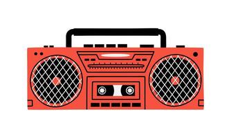 hand- getrokken schattig tekenfilm illustratie van retro cassette speler. vlak oud audio apparatuur, boombox sticker in gekleurde tekening stijl. wijnoogst apparaat voor luisteren muziek- of radio icoon. geïsoleerd. vector