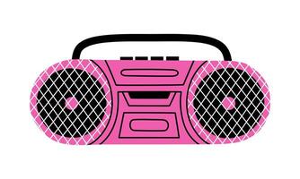 hand- getrokken schattig tekenfilm illustratie van retro cassette speler. vlak oud audio apparatuur, boombox sticker in gekleurde tekening stijl. wijnoogst apparaat voor luisteren muziek- of radio icoon. geïsoleerd. vector