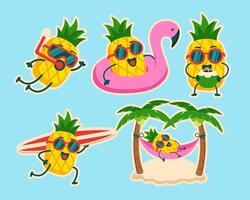 zomer werkzaamheid met ananas mascotte tekens vector