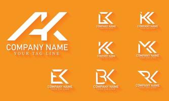ak, bk, ck, ek, gk, kk, mk, rk letter logo-ontwerp vector