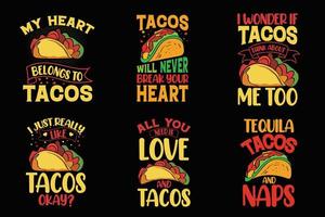 taco's t-shirt citaten ontwerpbundel vector