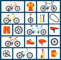 Fietsaccessoires plat pictogrammen instellen vector