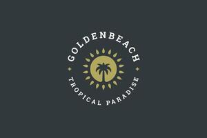 tropisch paradijs strand palm boom eiland met helder zon reizen onderhoud logo ontwerp sjabloon vector