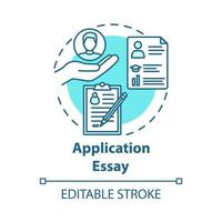 toepassing essay concept icoon. persoonlijke verklaring. samenvatting en curriculum vitae. individuele kenmerken idee dunne lijn illustratie. vector geïsoleerde overzichtstekening. bewerkbare streek