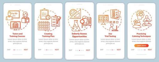 universiteitsingang onboarding mobiele app paginascherm vectorsjabloon. docenten en cursussen. walkthrough website stappen met lineaire illustraties. ux, ui, gui smartphone-interfaceconcept vector