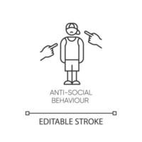 antisociaal gedrag lineair pictogram. intimidatie, pester. tiener depressie. agressief publiek. mentale stoornis. dunne lijn illustratie. contour symbool. vector geïsoleerde overzichtstekening. bewerkbare streek