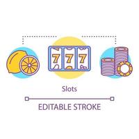 slots machine concept icoon. een gewapende bandiet idee dunne lijn illustratie. lucky seven, 777. casinospellen en gokken. roulette, loterij. gelukkige draai. vector geïsoleerde overzichtstekening. bewerkbare streek