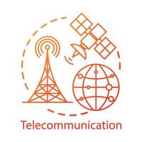 telecommunicatie concept icoon. algemeen draadloos netwerk. satelliet verbinding. wereldwijd communicatiesysteem idee dunne lijn illustratie. vector geïsoleerde overzichtstekening. bewerkbare streek