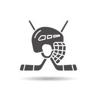 hockey spel apparatuur icoon. slagschaduw silhouet symbool. hockeysticks en helm. negatieve ruimte. vector geïsoleerde illustratie