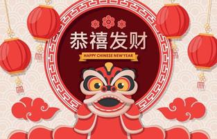 chinees nieuwjaar met leeuwendansachtergrond vector
