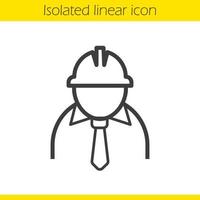 ingenieur lineaire pictogram. industrieel arbeider. architect dunne lijn illustratie. fabriekshoofd contoursymbool. vector geïsoleerde overzichtstekening