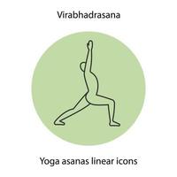 virabhadrasana yoga positie lineaire pictogram. dunne lijn illustratie. yoga asana contour symbool. vector geïsoleerde overzichtstekening