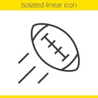 Amerikaans voetbal bal lineaire pictogram. dunne lijn illustratie. vliegende rugbybal contour symbool. vector geïsoleerde overzichtstekening