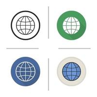 wereldbol icoon. plat ontwerp, lineaire en kleurstijlen. bolvormig model van de aarde. geïsoleerde vectorillustraties vector