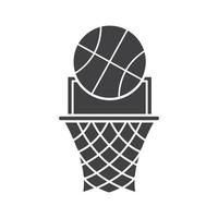 basketbal punt glyph pictogram. silhouet symbool. basketbal hoepel en bal. negatieve ruimte. vector geïsoleerde illustratie