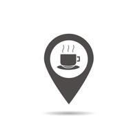 café locatie icoon. slagschaduw kaart aanwijzer silhouet symbool. coffeeshop lokaliseren. eetgelegenheid in de buurt. vector geïsoleerde illustratie