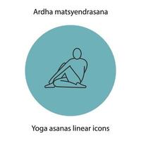 ardha matsyendrasana yoga-positie. lineaire pictogram. dunne lijn illustratie. yoga asana contour symbool. vector geïsoleerde overzichtstekening