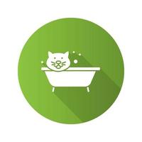 zwemmen kat plat ontwerp lange schaduw glyph pictogram. trimservice. huisdieren hygiëne. vector silhouet illustratie