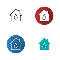 watervoorziening icoon. plat ontwerp, lineaire en glyph-kleurstijlen. huis met waterdruppel binnen. geïsoleerde vectorillustraties vector