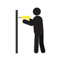 man boren muur silhouet pictogram. bouwer. reparatie en renovatie. geïsoleerde vectorillustratie vector