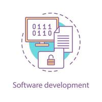 software ontwikkeling concept icoon. computer technologie idee dunne lijn illustratie. programmeren en coderen. vector geïsoleerde overzichtstekening