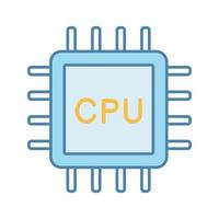 cpu-kleurpictogram. elektronische microchip, chipset, chip. centrale verwerkingseenheid. computer, telefoonprocessor. geïntegreerde schakeling. geïsoleerde vectorillustratie vector