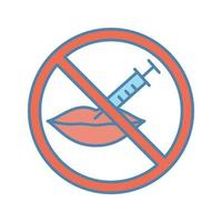 neurotoxine lippen injectie verbod kleur icoon. stop lipvergroting. neurotoxine-injectie binnen verboden teken. geïsoleerde vectorillustratie vector