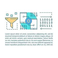 gegevens filteren concept lineaire afbeelding. machinaal leren. artikel, brochure, tijdschriftpagina-indeling met tekstvakken. datamining. koker. statistieken verzamelen. print ontwerp. vector geïsoleerde tekening