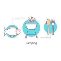 camping concept icoon. openluchtrecreatie idee dunne lijn illustratie. barbecue. vector geïsoleerde overzichtstekening
