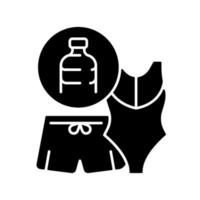 zwempak van plastic flessen zwart glyph-pictogram. gerecycled plastic afval. ethisch badpak. gemaakt van synthetisch textiel. silhouet symbool op witte ruimte. vector geïsoleerde illustratie