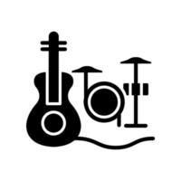 muzikaal talent zwart glyph-pictogram. muziekinstrumenten bespelen. begaafd muzikant. klassieke muziek uitvoering. hobby en amusement. silhouet symbool op witte ruimte. vector geïsoleerde illustratie