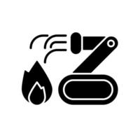 brandweerman robots zwart glyph pictogram. brandbestrijding bieden. afstandsbediening door brandweerman. redding uitvoeren. leven bescherming. silhouet symbool op witte ruimte. vector geïsoleerde illustratie