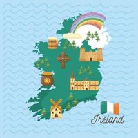 ierland kaart en pictogrammen vector