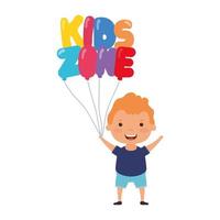 schattige kleine jongen met helium ballonnen voor kinderen zone vector