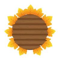 herfst cirkelvormig houten frame met bladeren decoratie vector