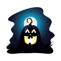 halloween pompoenlamp met gezicht 's nachts karakter vector