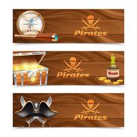 Drie horizontale piraatbanners vector