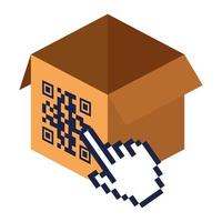 qr-code over doos en cursor hand vectorontwerp vector