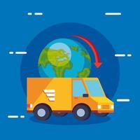 bestelwagen met geïsoleerde wereld planeet pictogram vector