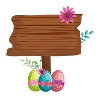 signaal manier houten met eieren Pasen en bloem vector