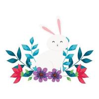 schattig konijn dier met bloemen decoratie vector