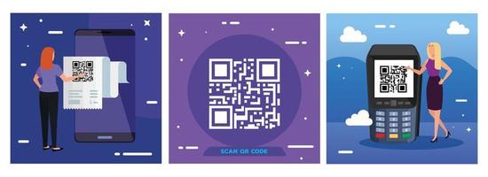 poster van scancode qr instellen met pictogrammen vector