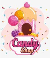 poster van snoepwinkel met cupcake huis heerlijk vector