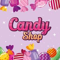 poster van snoepwinkel met frame caramels vector