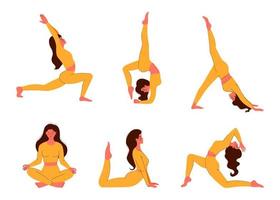 meisje doet yoga assans. gezonde levensstijl. vectorillustratie in handgetekende vlakke stijl