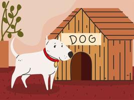 witte hond en huis vector