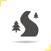 bos wegpictogram. slagschaduw landweg silhouet symbool. gebogen bosweg. kronkelende bosweg logo concept. vector bosweg geïsoleerde illustratie